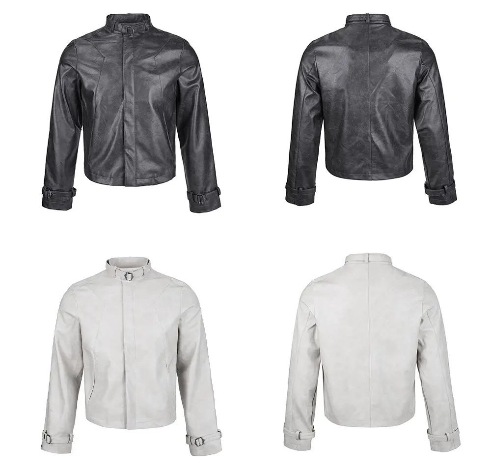 Distressed Leather Off-shoulder Short Jacket