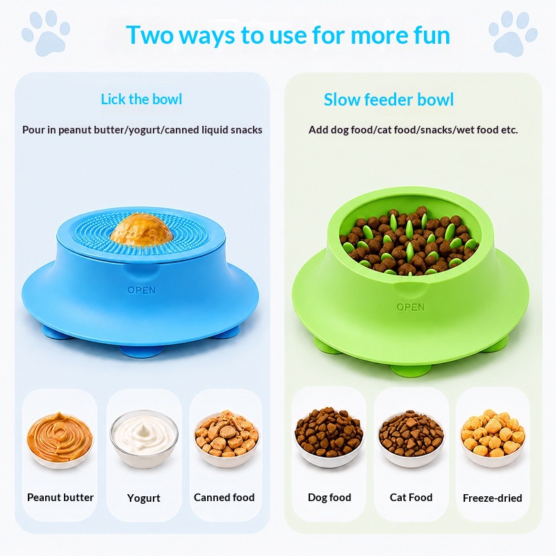 Comedero transfronterizo de silicona con ventosa para la alimentación lenta de comida húmeda para gatos y perros
