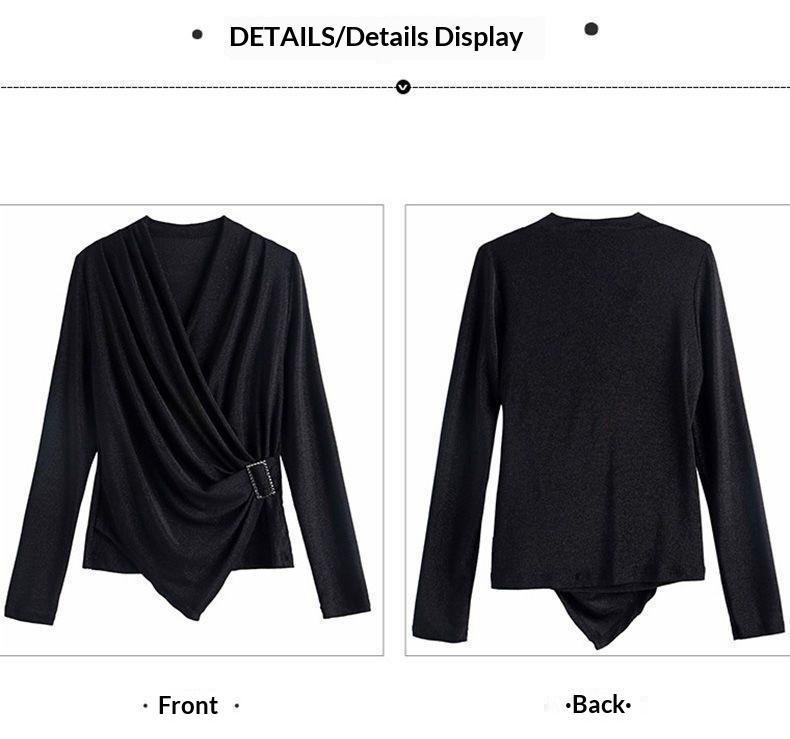 Women's V-Neck Lurex Long Sleeve Top – Full Length