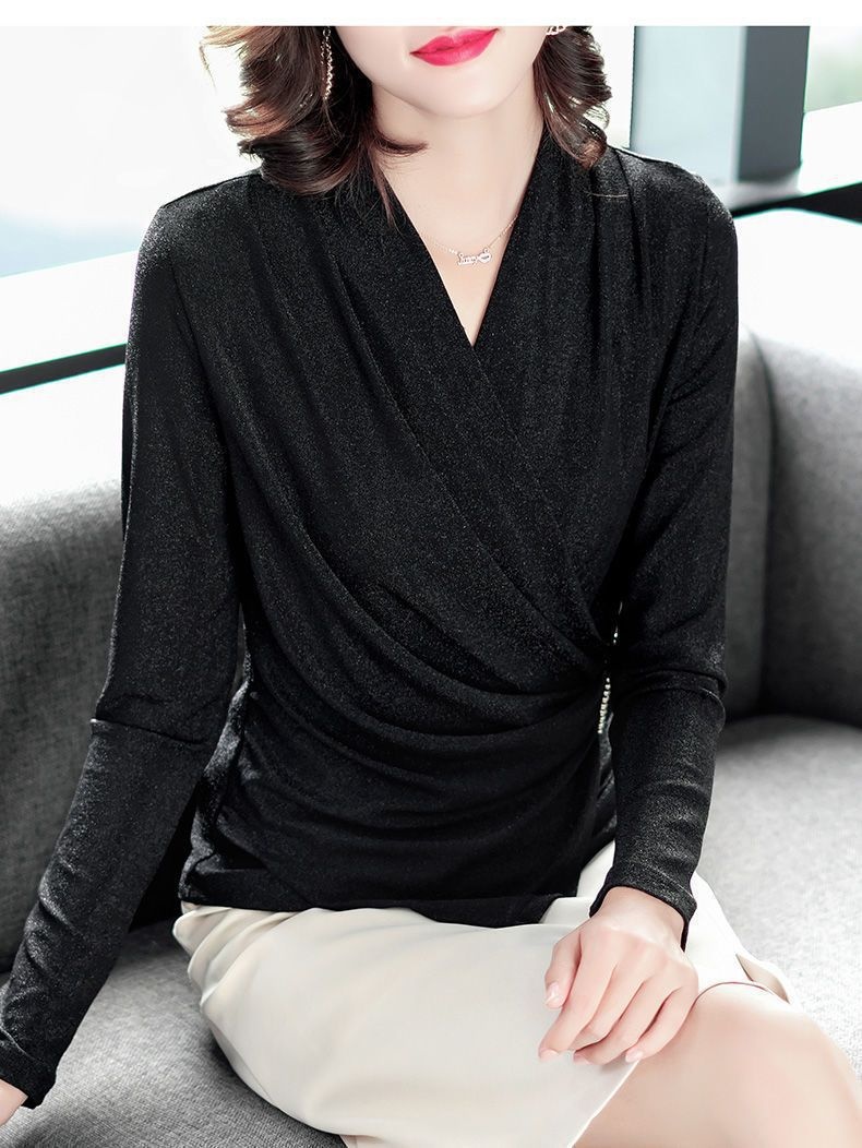Women's V-Neck Lurex Long Sleeve Top – Lifestyle