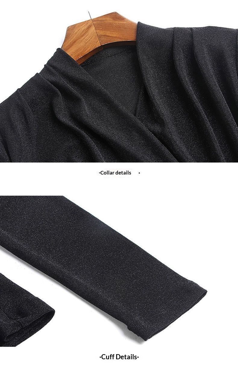 Women's V-Neck Lurex Long Sleeve Top – Waist Detail