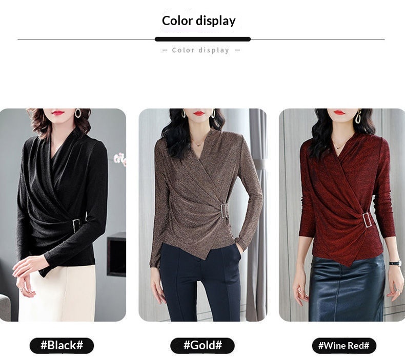 Women's V-Neck Lurex Long Sleeve Top – Back View