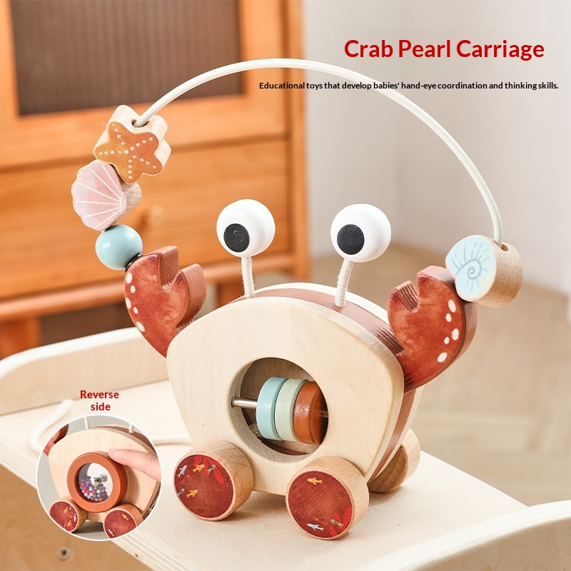 Educational Wooden Crab Pull-Along Bead Toy