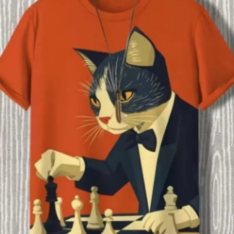 Mens 3D Travel Cat Printed Short-Sleeve T-Shirt