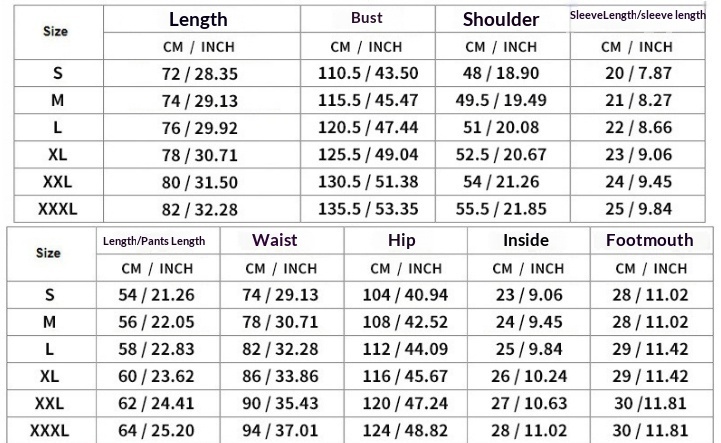 Men's Linen Shirt & Shorts Set - Size Chart