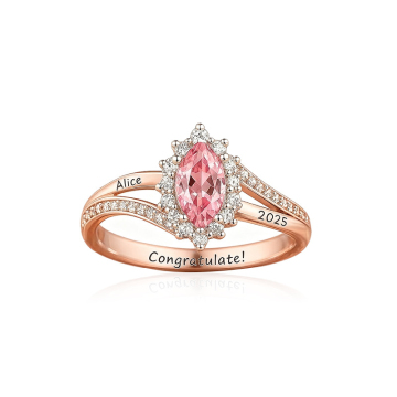 Customized Birthday Stone Laser Engraving Ring