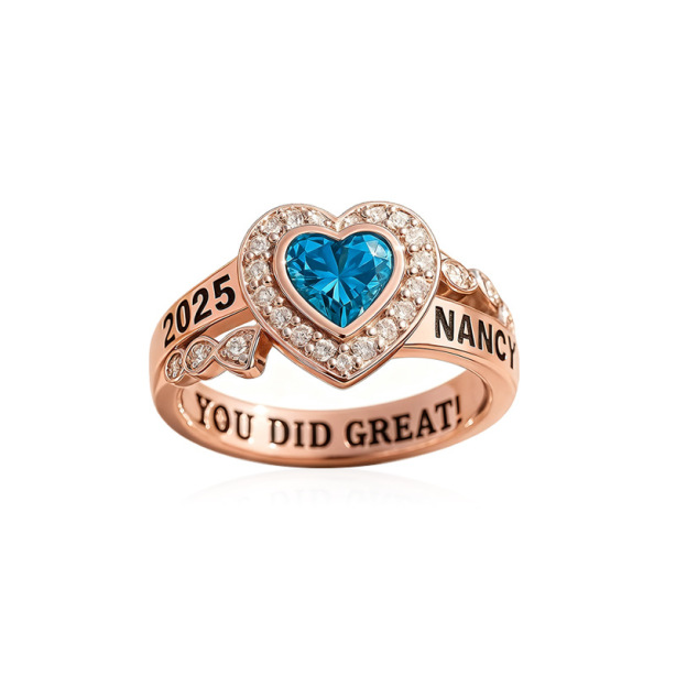 Engraved Diamond Studded European And American School Class Ring
