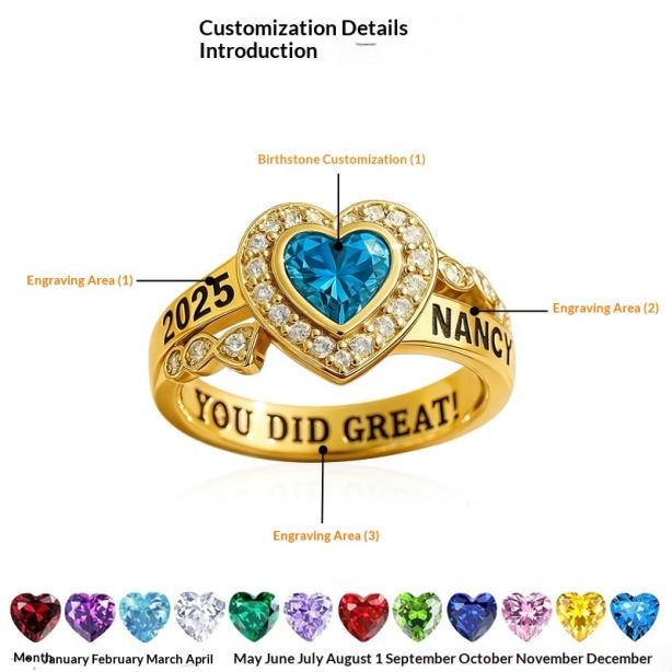 Engraved Diamond Studded European And American School Class Ring