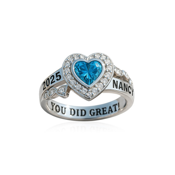 Engraved Diamond Studded European And American School Class Ring