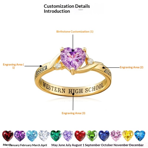 Fashion Love Birthday Stone Women's Graduation Commemorative Ring