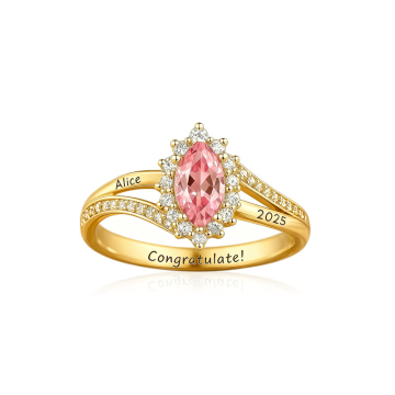 Customized Birthday Stone Laser Engraving Ring