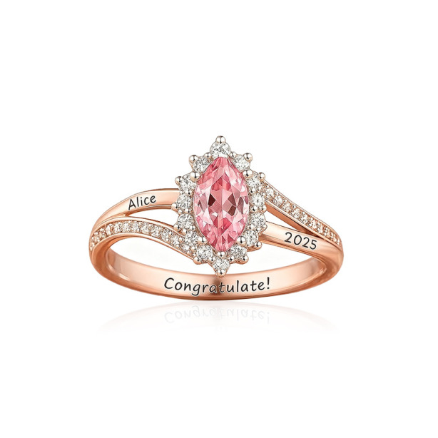 Customized Birthday Stone Laser Engraving Ring