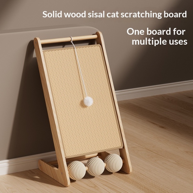 Upright Solid Wood Sisal Cat Scratching Postno Flaking