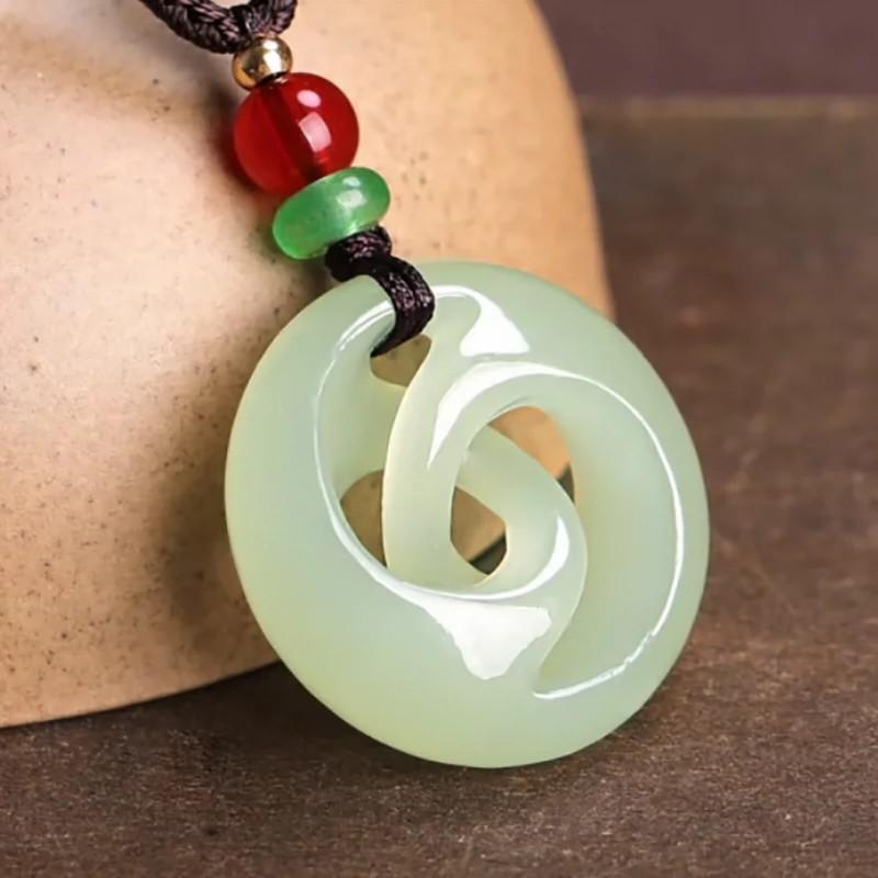 Natural Hetian Jade Peace-Button Pendant Necklace
