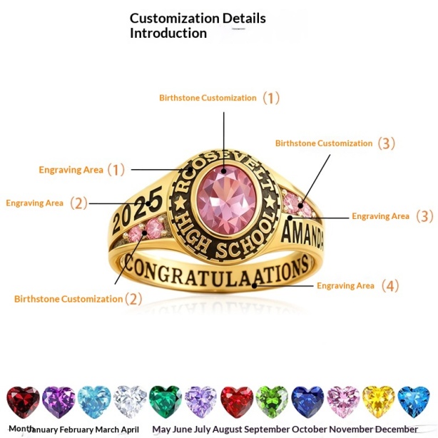 December Birthstone Laser Engraving Class Ring