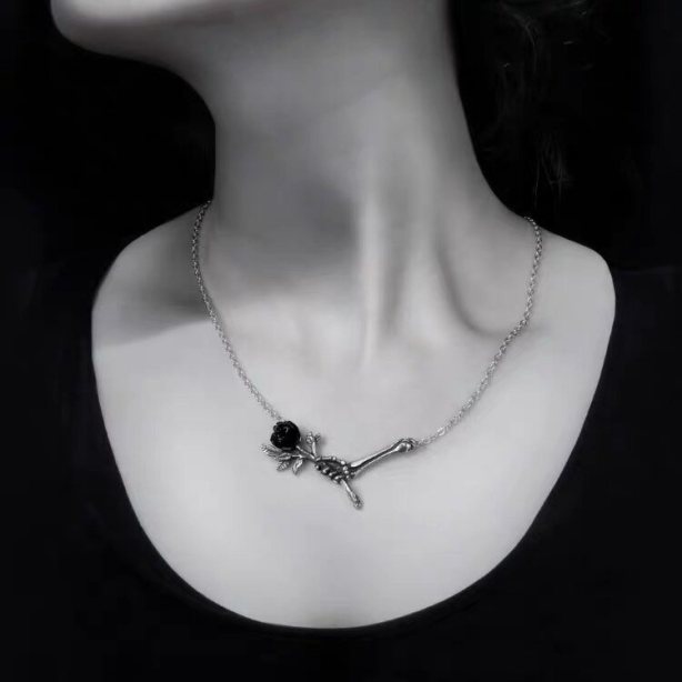 Love Never Dies  Skeleton Rose Necklace