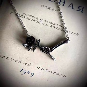 Love Never Dies  Skeleton Rose Necklace
