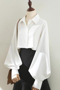 Womens Lantern-Sleeve Professional Lapel Shirt