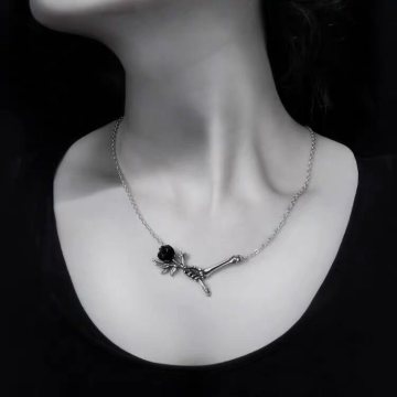 Love Never Dies  Skeleton Rose Necklace