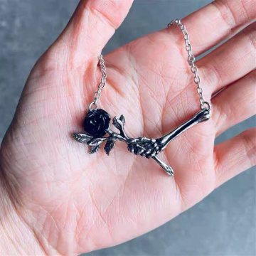Love Never Dies  Skeleton Rose Necklace