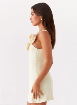 One-Shoulder Dress With Three-Dimensional Floral Embellishments