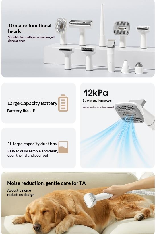 Aspirateur tondeuse animal 10-en-1 — Toilettage chien et chat 4