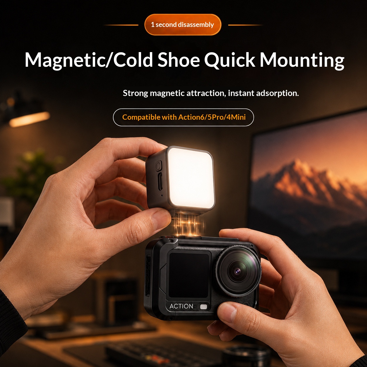 Adjustable Magnetic Cold-shoe Accessory For Action Camera Video Lights