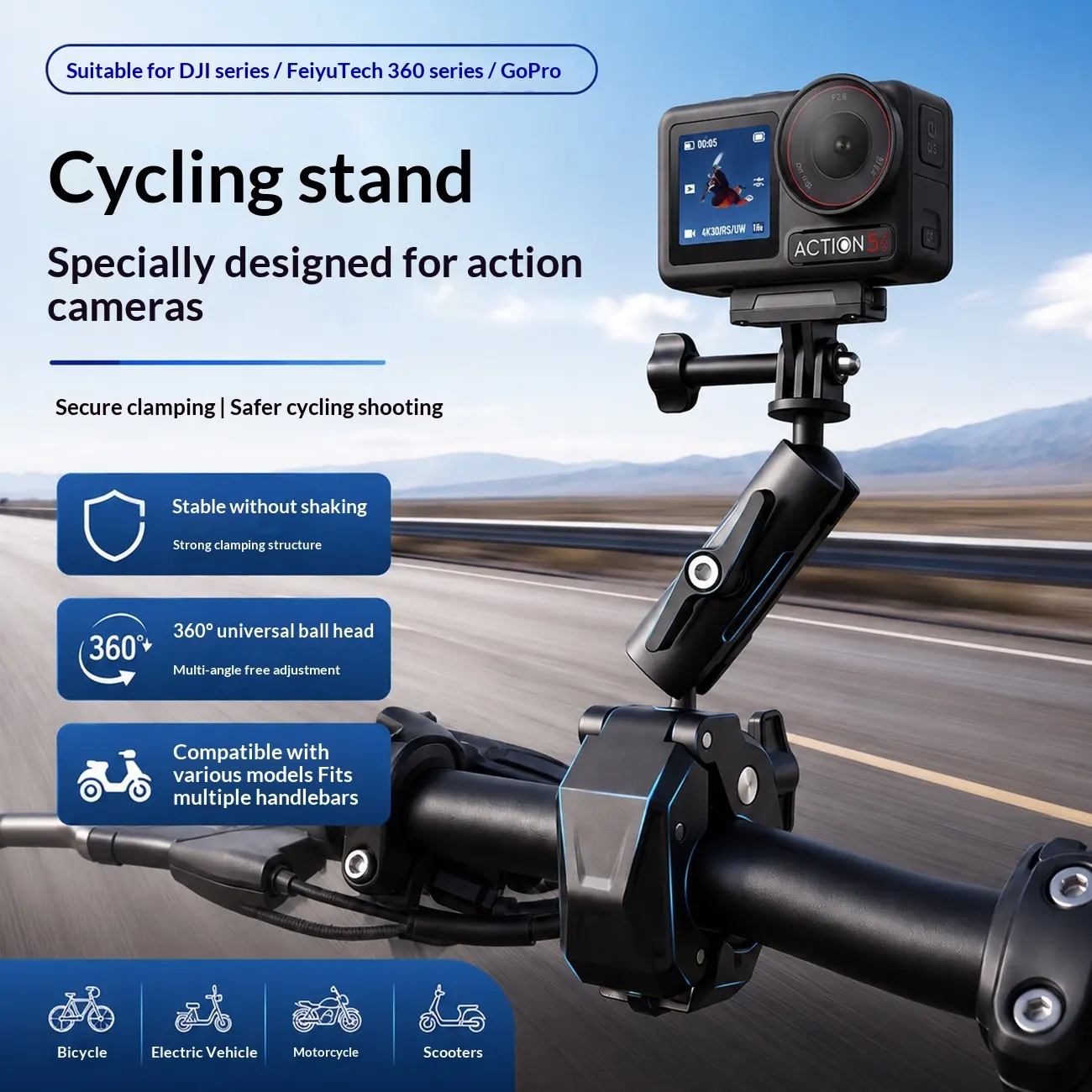 Motorcycle Riding Kickstand Mount Base Camera Accessory