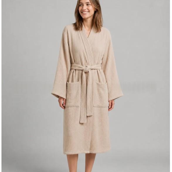 Solid-color Belt Bathrobe Minimalist Nightgown