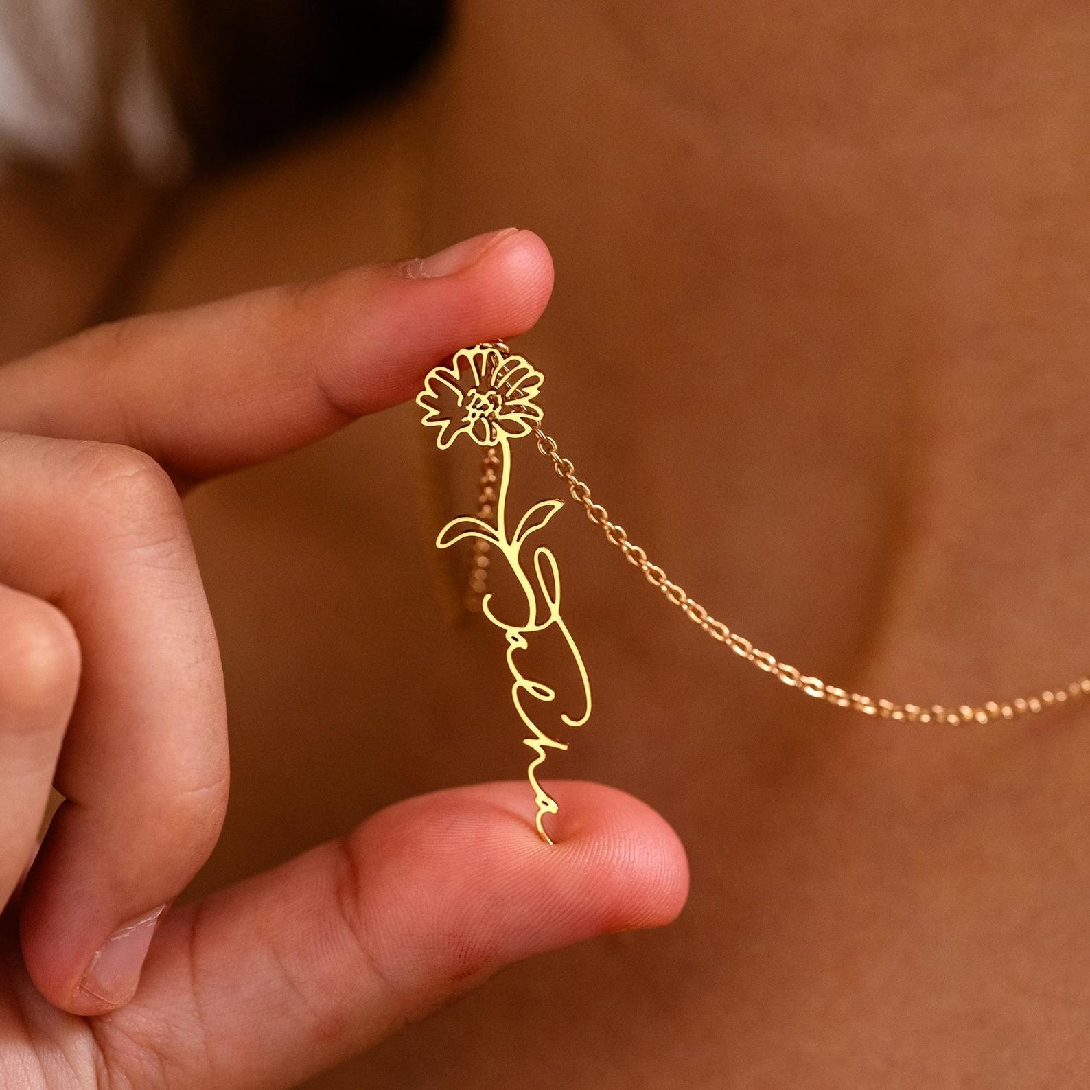 December Birthday Flower Necklace Name Chain
