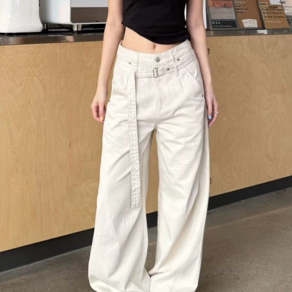 American-style Relaxed-fit Double-waistband Wide-leg Utility Pants