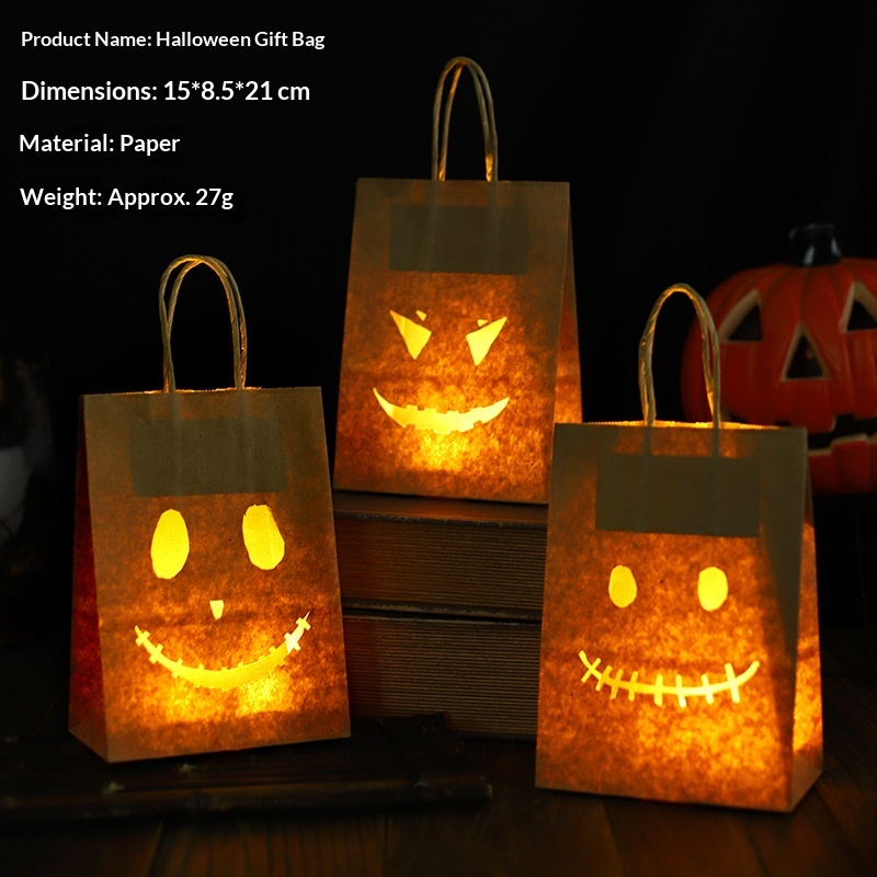 Halloween Decorative Props Childrens Paper Trick-or-treat Glowing Tote Bags