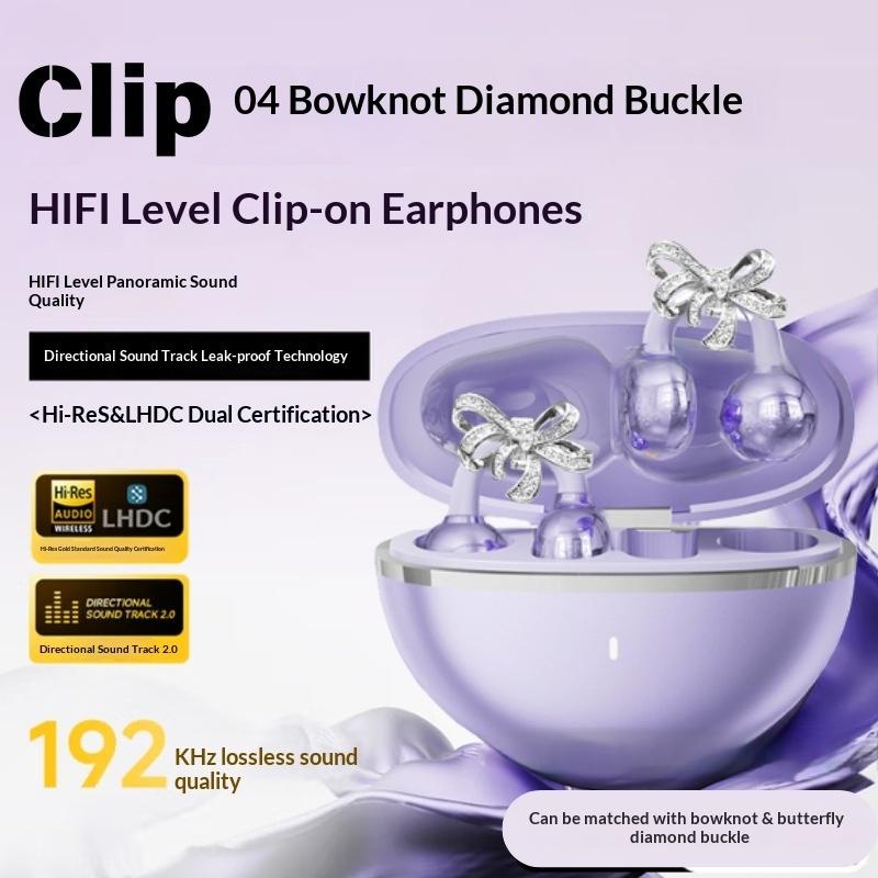 Full Diamond Bow Ear Earrings Ear Clip Wireless Headphones