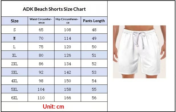 Size chart for Men's Casual Printed Shorts