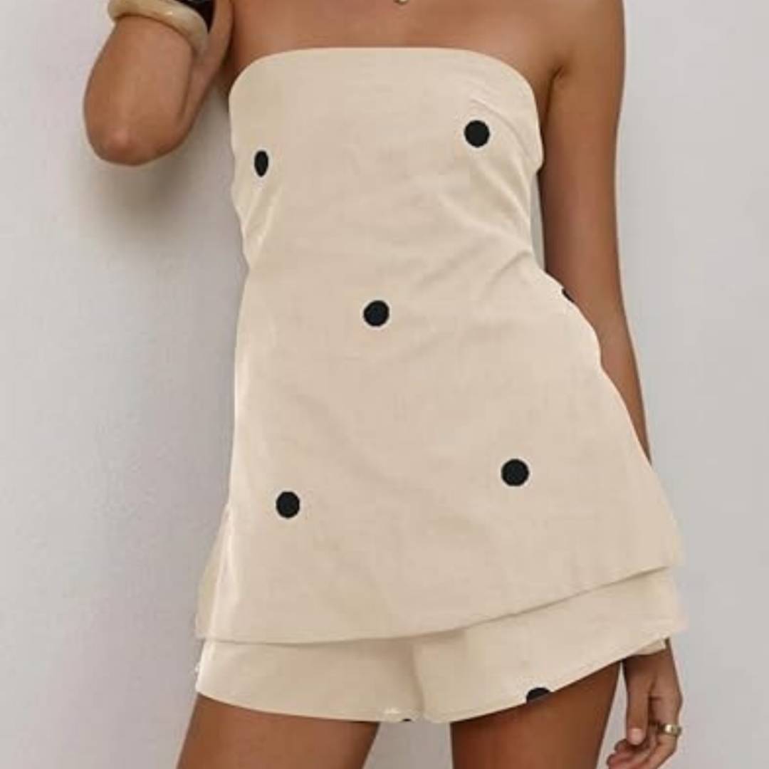 European And American-style Linen Print Polka-dot Spicy-girl Outfit