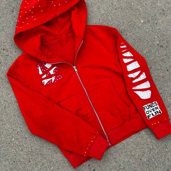 Street Hip-hop Rock-style Letter-print Relaxed-fit Zip-up Hooded Sweatshirt