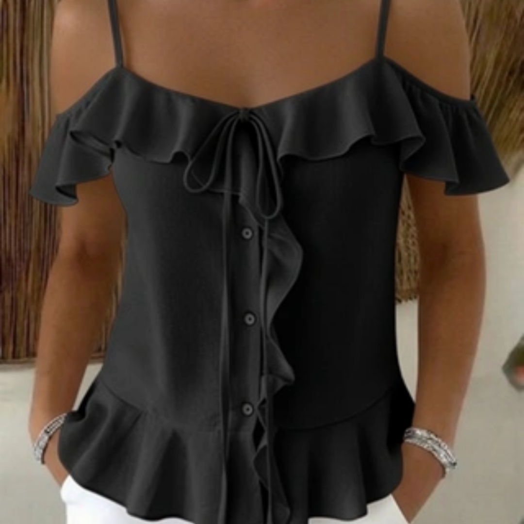 Womens Solid-color Casual Strap Off-shoulder Top