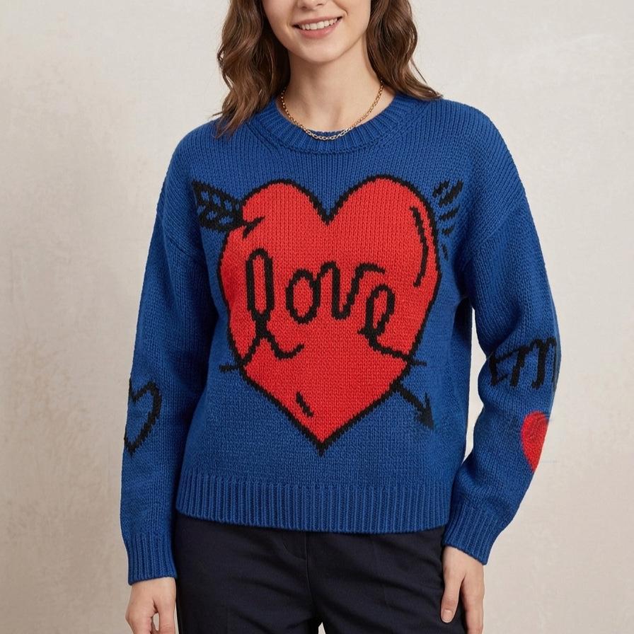 New Heart-pattern Long-sleeve Knit Sweater product image