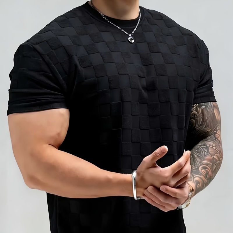Mens Summer Checkerboard Jacquard Short-Sleeve Shirt product image