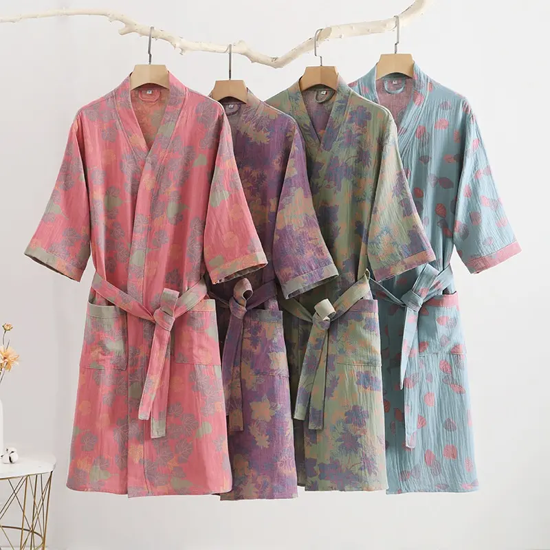 Cotton Double Layer Gauze Bathrobe Thin Summer