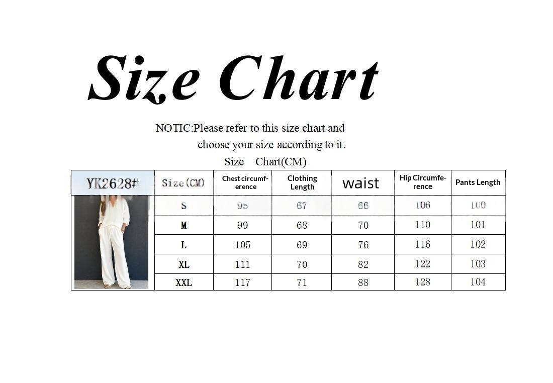Women's Waffle-Knit Long Sleeve Top & Wide-Leg Pants Set - Size Chart