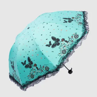Butterfly-fluttering Foldable Black Vinyl Sun And Rain Umbrella