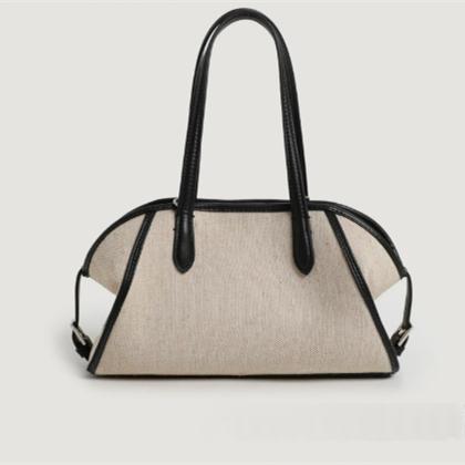 Minimalist Patchwork Color-Block Canvas Bowling Bag Womens Handbag product image