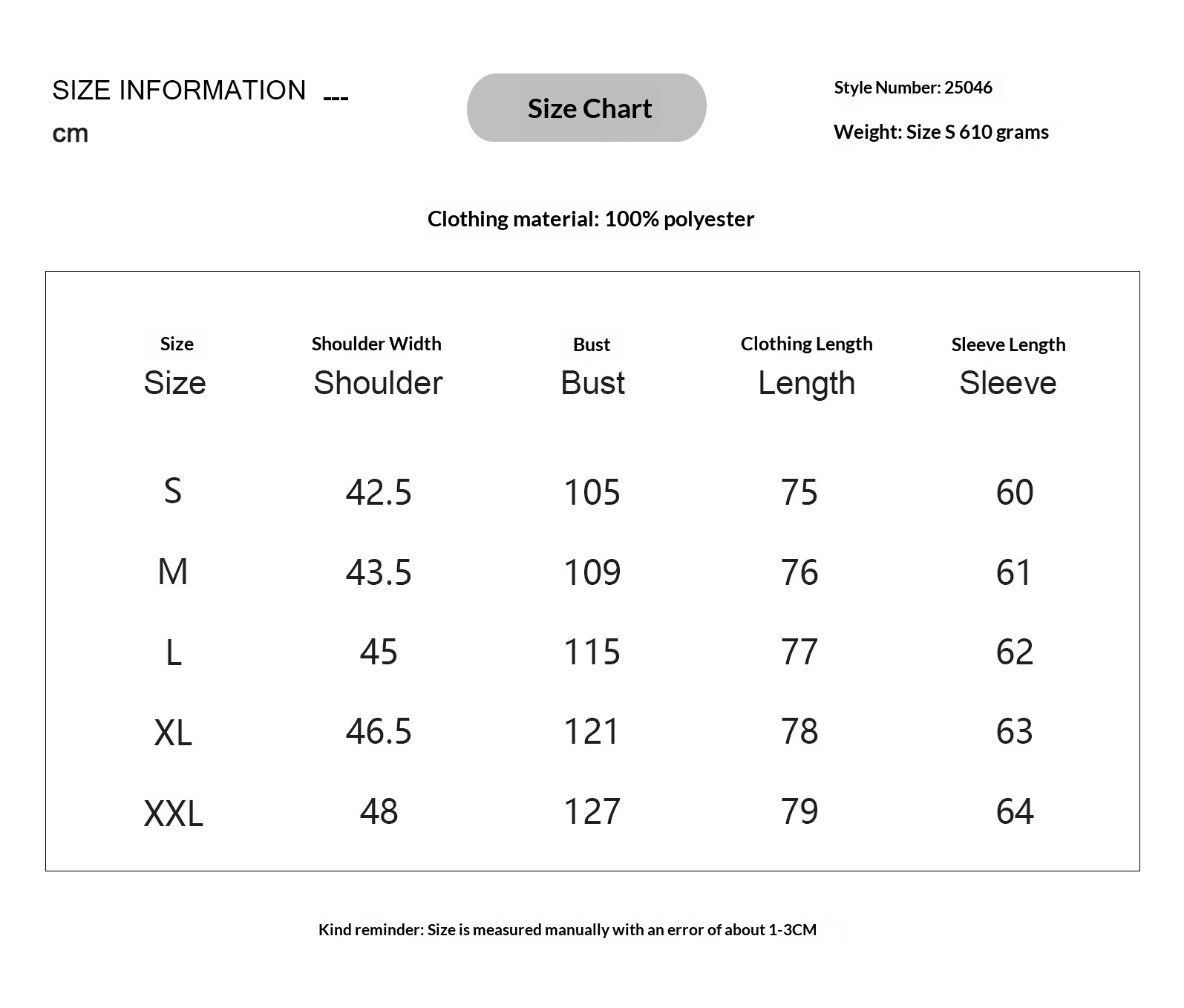Diamond Quilted Padded Coat Size Chart