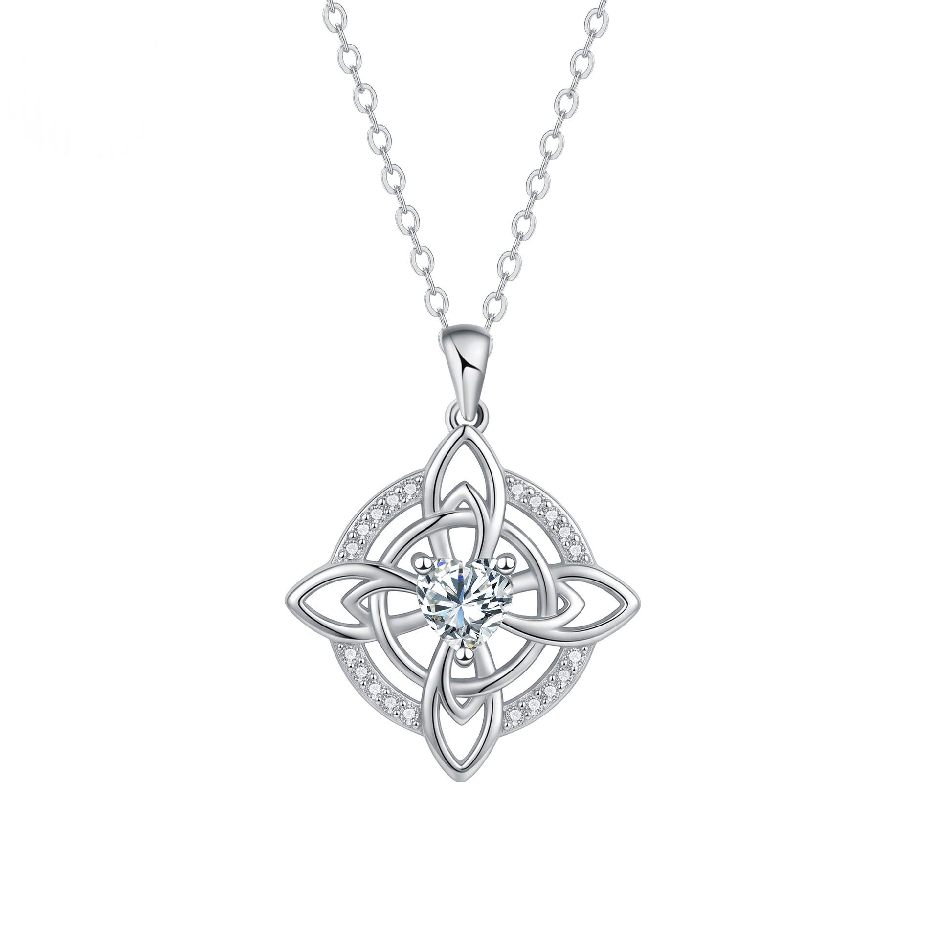 Celtic Knot Necklace Pendant Red Gem Drop Charm Silver Tone Chain for Men Women
