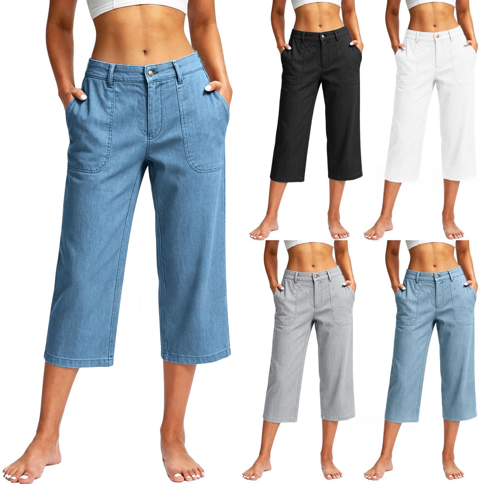Simple Slim-fit Cropped Denim Jeans For Women