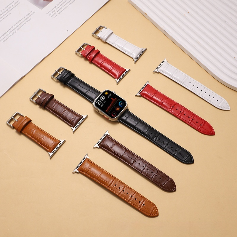 Fashionable Solid-Colored Leather Sports Watch Strap