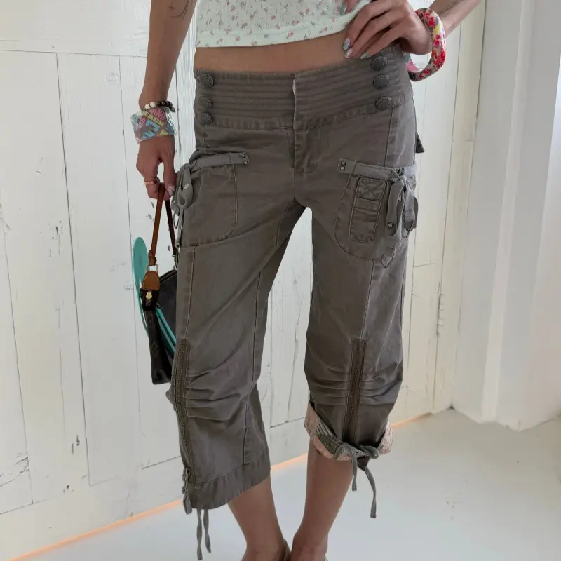 Retro Heavy-washed Dark Gray Loose-fit Utility Capri