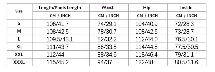 Men's Multi-Pocket Cargo Pants - Size Chart