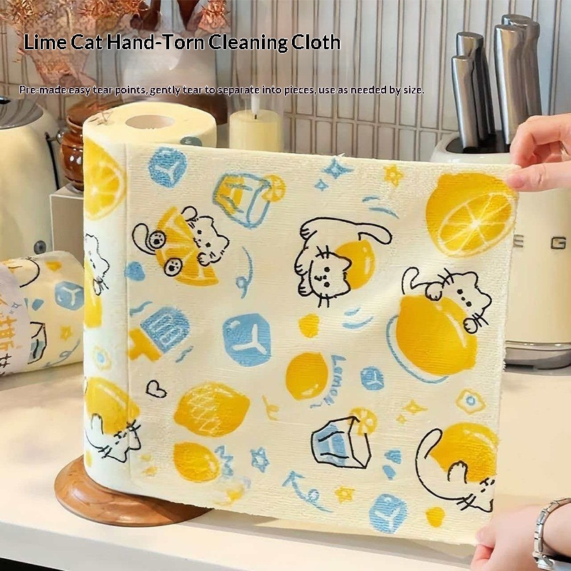 Lime Cat Weekly Disposable Dual-Use Wet-and-Dry Dishcloth For Household UseWashable And Tear-Off product image